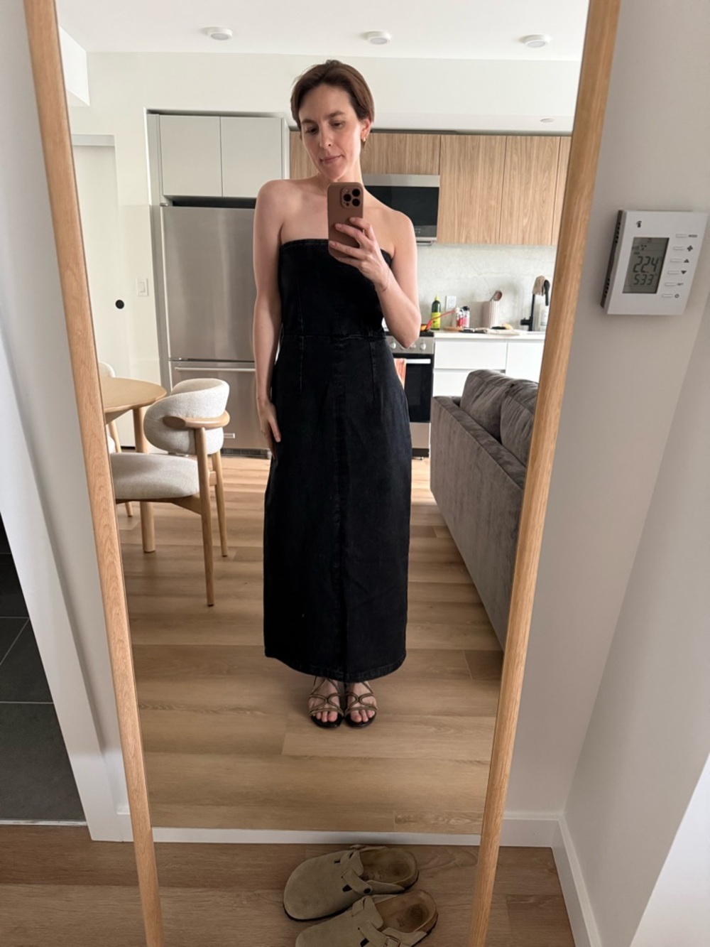 Strapless Black Midi Denim Dress